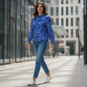 Elegant Blue Swirl Blouse